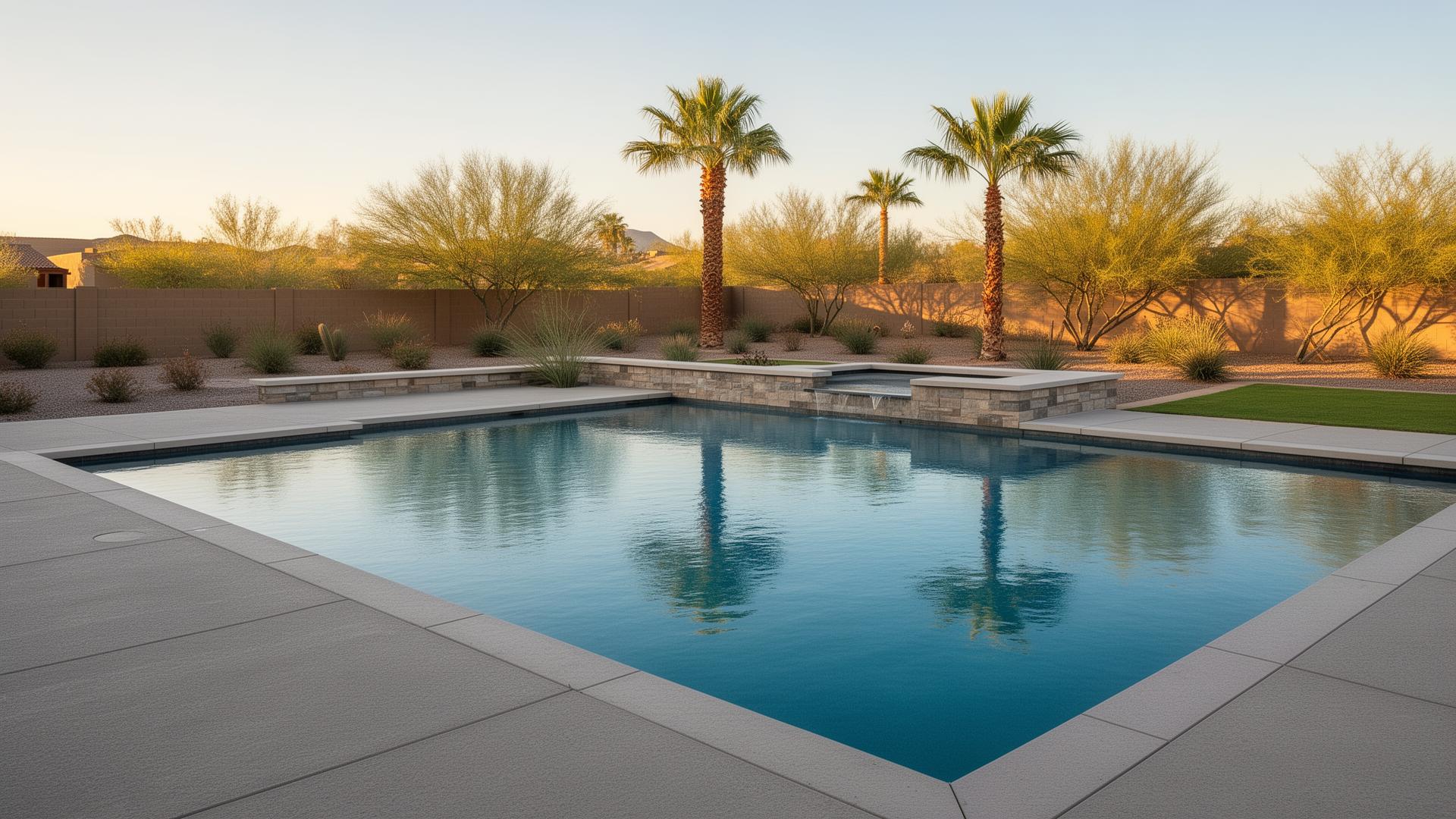 Luxury Paradise Valley backyard pool at sunset