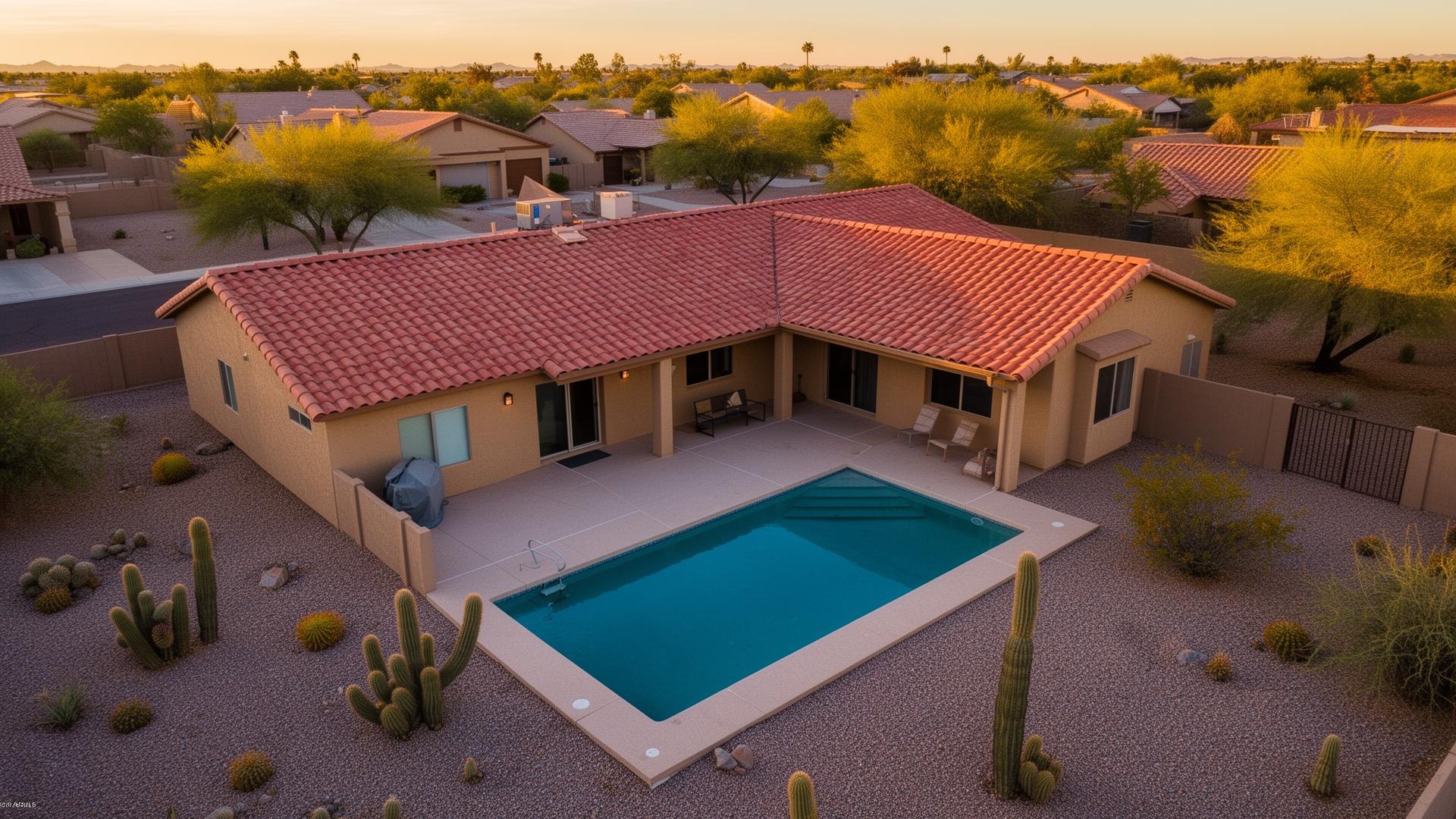 Aerial view of a sparkling Peoria backyard pool
